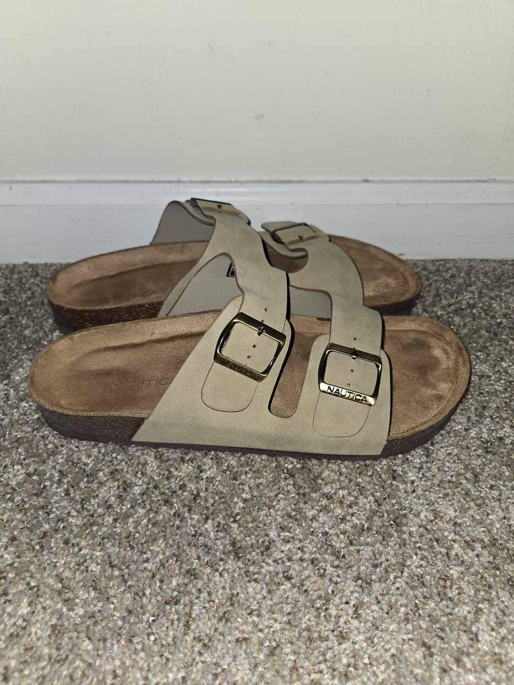 Nautica Mens Double Buckle Sandals in Light Beige